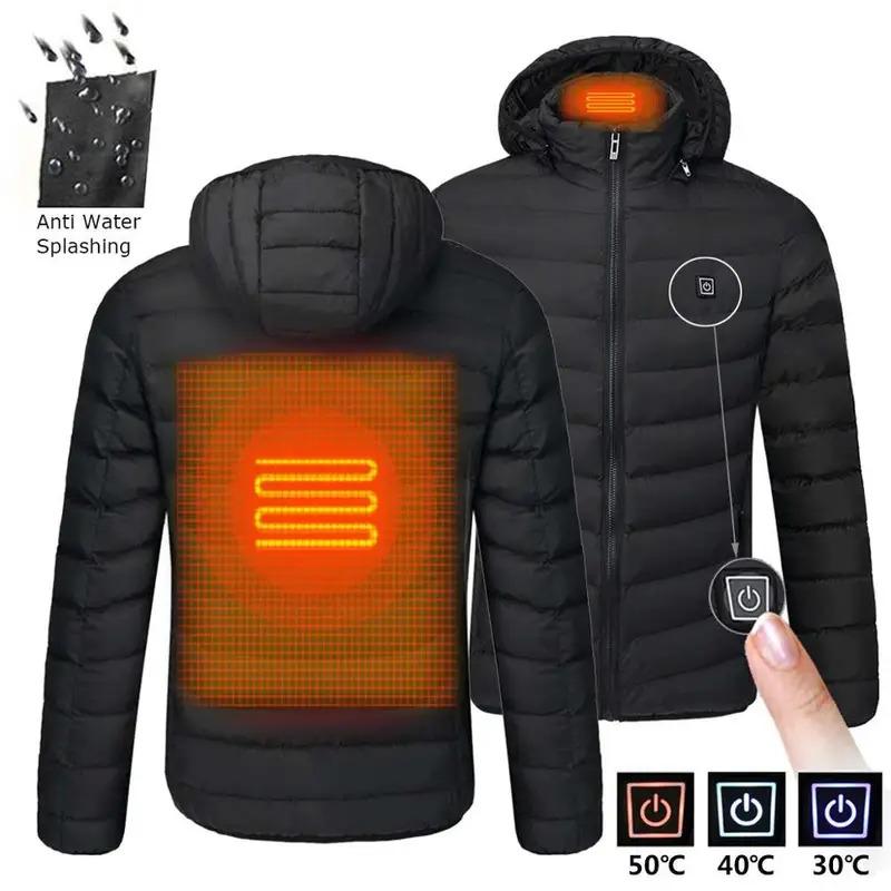 2021 NWE Men Winter Warm USB Heating Jackets Smart Thermostat Pure Color Hooded Heated Clothing Waterproof Warm Jackets