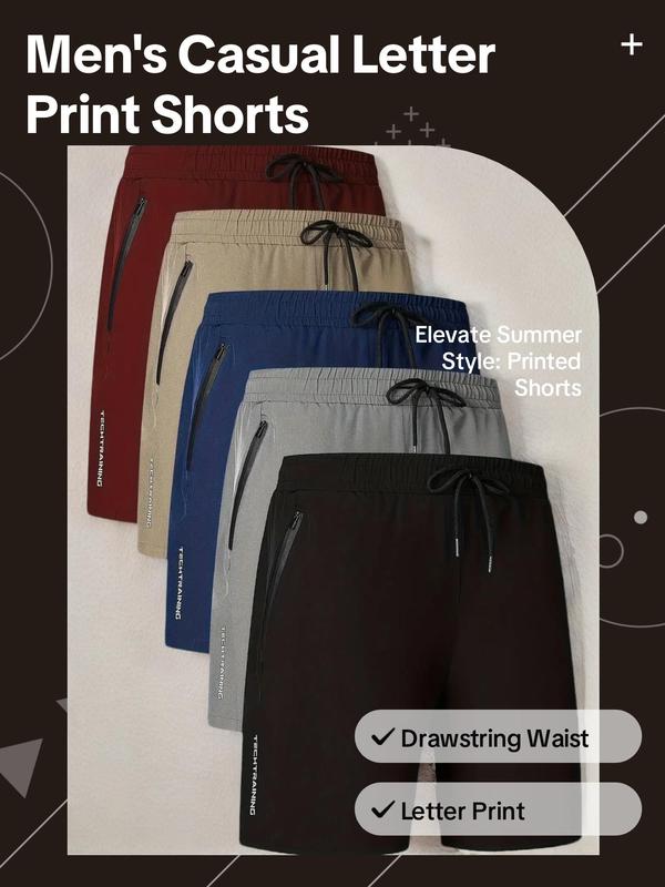 Men's Letter Print Drawstring Waist Back To School Shorts, Casual Streetwear Pocket Straight Leg Shorts, Men's Shorts, Men's Fitness Summer Bottoms for Gym Daily Wear, Summer Outfits 2024