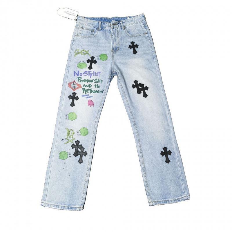 2024 New Crocker Jupiter Cross Casual Straight Loose Milled White Wash Pants Loose Printed Jeans