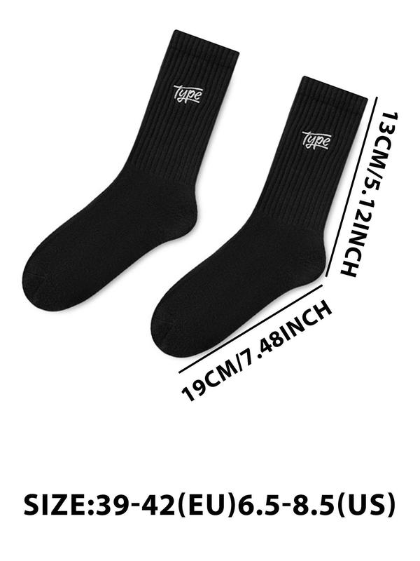 Men's Letter Embroidery Mid-calf Socks, Casual Comfy Breathable Crew Socks for Daily Wear, Men's Socks for All Seasons