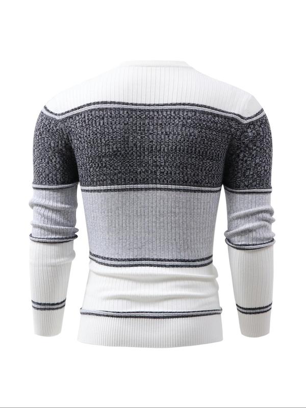 Men's Colorblock Geometric Print Drop Shoulder Sweater, Casual Regular Fit Long Sleeve Round Neck Jumper for Fall & Winter, Fashion Men's Knitwear for Daily Wear