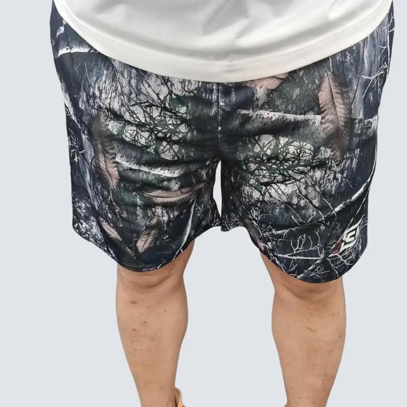 5 Inches Print Camo Shorts Tropical Casual Mesh Chic Fitted Trend Mid Waist Shorts  Y2K Forest Streetwear, Breathable Polyester