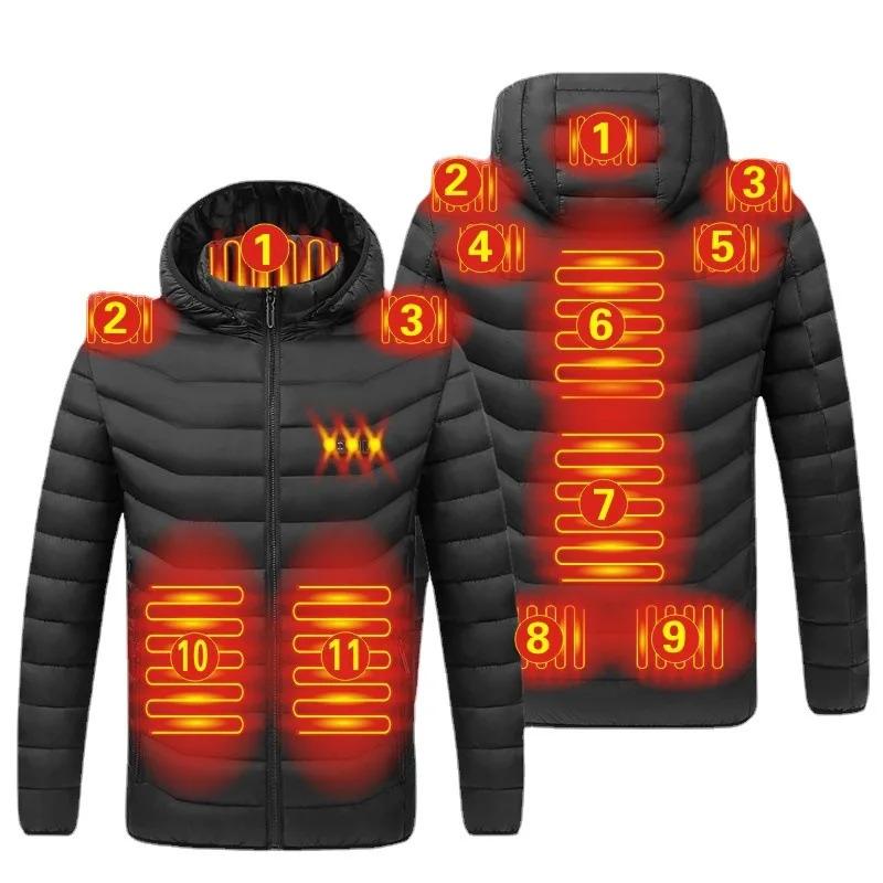 2021 NWE Men Winter Warm USB Heating Jackets Smart Thermostat Pure Color Hooded Heated Clothing Waterproof Warm Jackets