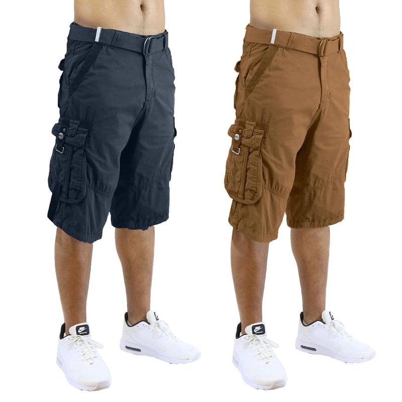 Men's 2 Pack  Distressed Cotton Cargo Belted Shorts