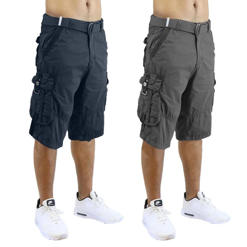 Men's 2 Pack  Distressed Cotton Cargo Belted Shorts