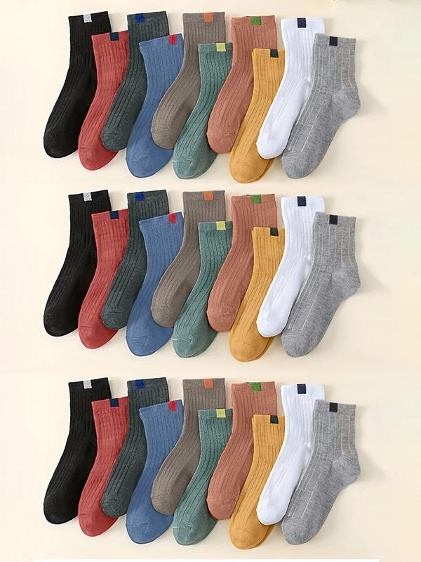 Unisex's 30 Pairs Solid Color Crew Socks, Casual Comfy Breathable Mid-calf Socks for Daily Wear, Unisex's Socks for All Seasons