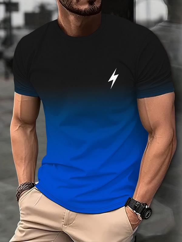 Men's Regular Fit Lightning Ombre Print Round Neck Tee, Casual Streetwear Short Sleeve Crew Neck T-shirt for Summer, Back To School Outfits, Graphic Tees, Fashion Men's Top for Daily Wear