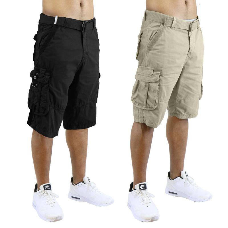 Men's 2 Pack  Distressed Cotton Cargo Belted Shorts