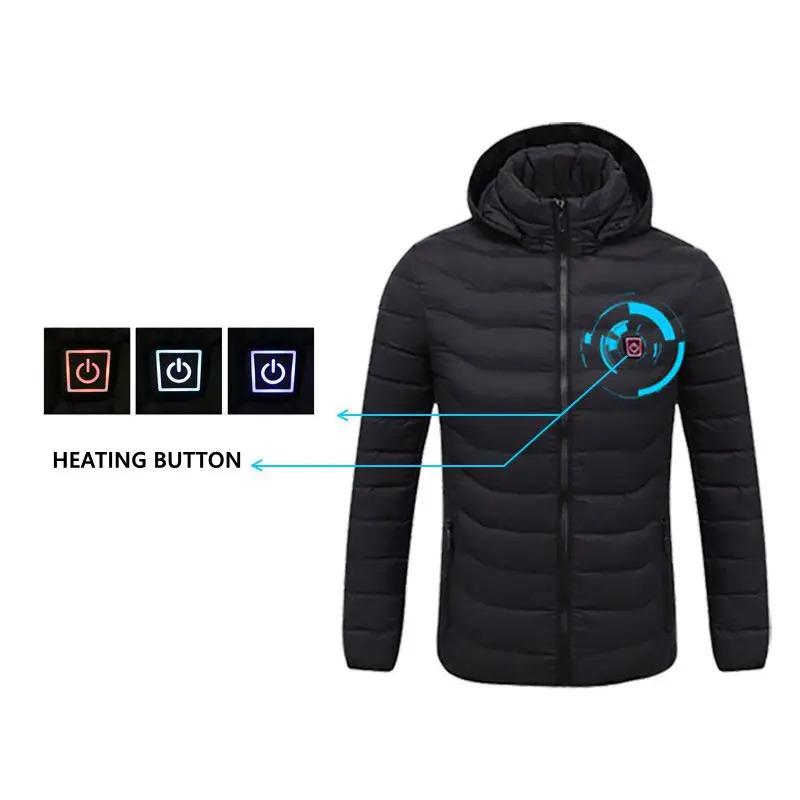 2021 NWE Men Winter Warm USB Heating Jackets Smart Thermostat Pure Color Hooded Heated Clothing Waterproof Warm Jackets