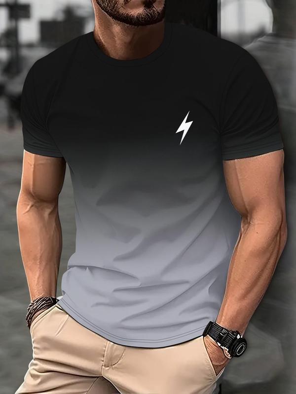 Men's Regular Fit Lightning Ombre Print Round Neck Tee, Casual Streetwear Short Sleeve Crew Neck T-shirt for Summer, Back To School Outfits, Graphic Tees, Fashion Men's Top for Daily Wear