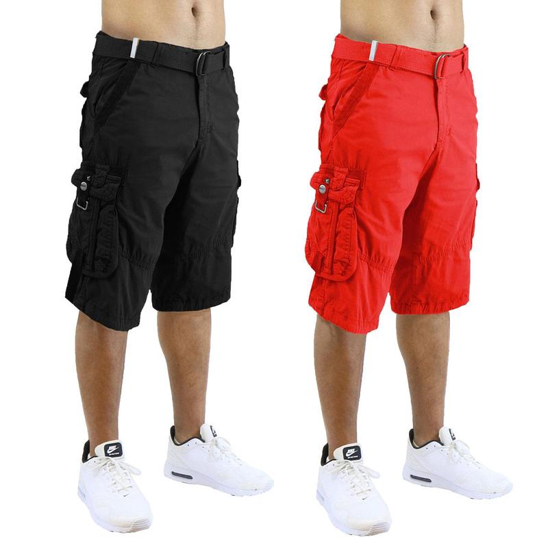 Men's 2 Pack  Distressed Cotton Cargo Belted Shorts