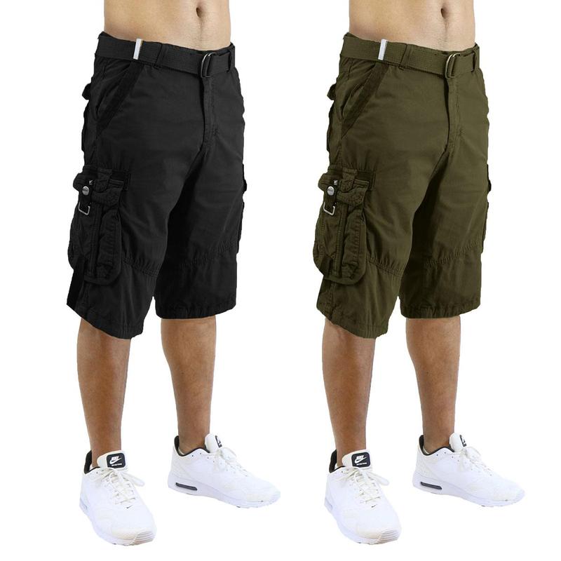 Men's 2 Pack  Distressed Cotton Cargo Belted Shorts