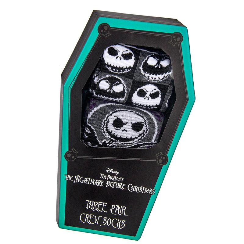 Nightmare Before Christmas Jack Skellington 3-Pair Crew Sock Coffin Gift Box Set