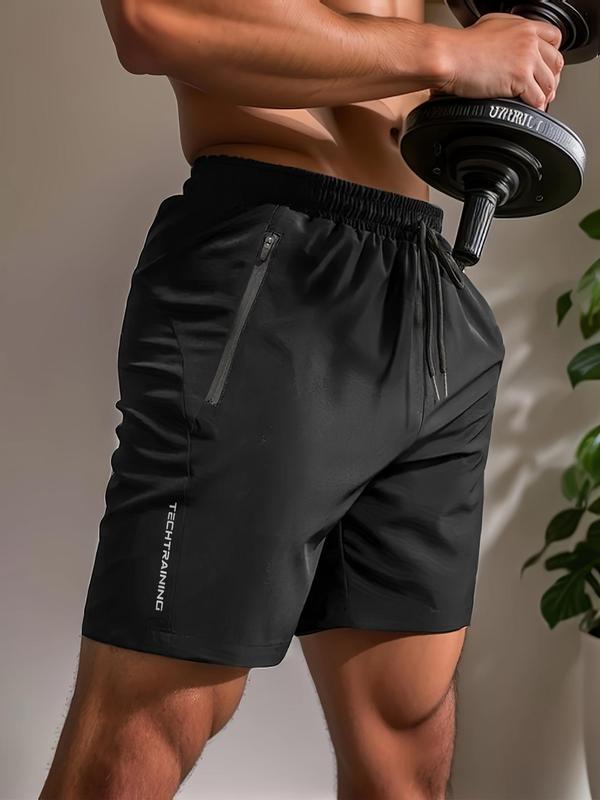 Men's Letter Print Drawstring Waist Back To School Shorts, Casual Streetwear Pocket Straight Leg Shorts, Men's Shorts, Men's Fitness Summer Bottoms for Gym Daily Wear, Summer Outfits 2024