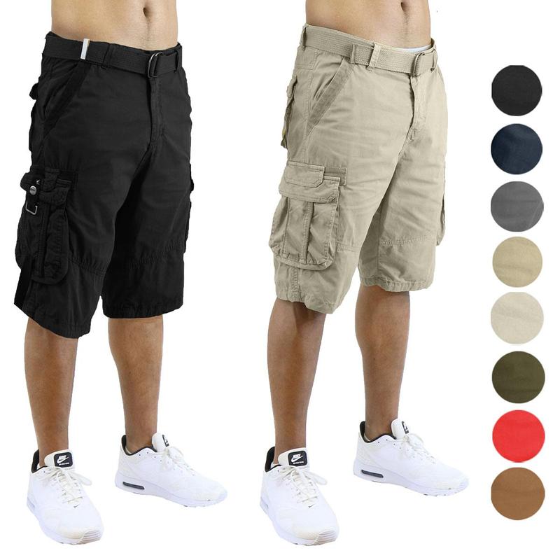 Men's 2 Pack  Distressed Cotton Cargo Belted Shorts