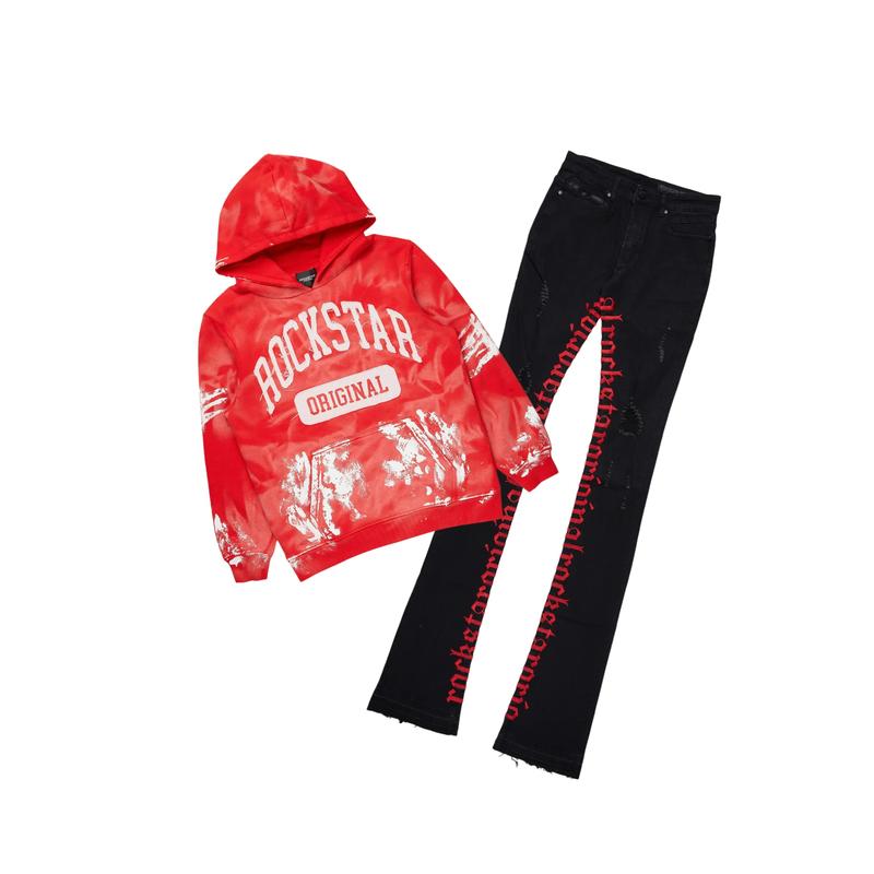 Karlo Red Hoodie Super Stacked Flare Jean Bundle