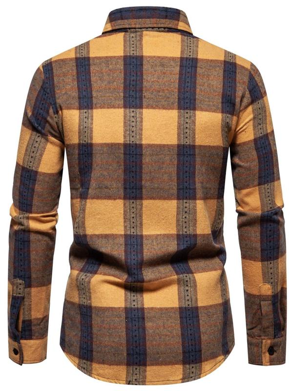 Men's Plaid Print Button Front Pocket Shirt, Regular Fit Casual Long Sleeve Collared Top for Fall & Winter, Men's Clothes for Daily Wear