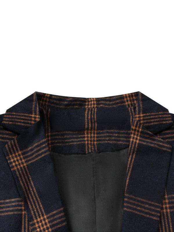 Men's Plaid Print Button Front Flap Pocket Blazer, Regular Fit Long Sleeve Lapel Neckline Suit Jacket for Business Formal Occasions, Designer Men's Clothes, Fashion Men's Clothing for Fall & Winter