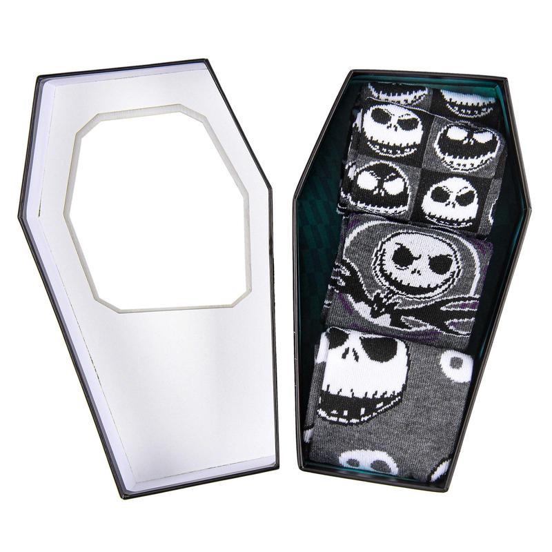 Nightmare Before Christmas Jack Skellington 3-Pair Crew Sock Coffin Gift Box Set