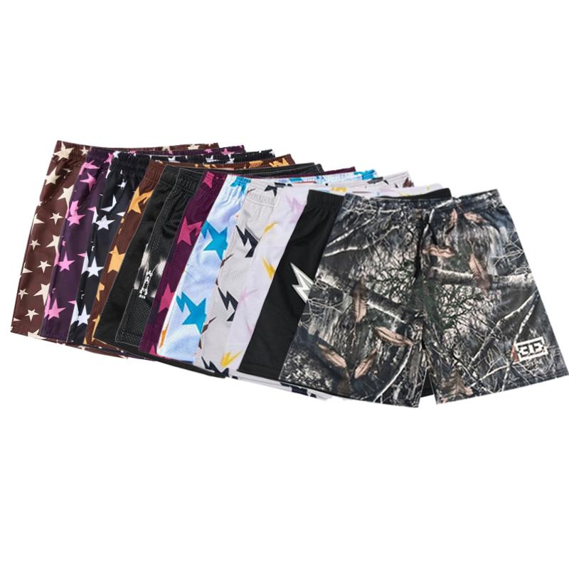 5 Inches Print Camo Shorts Tropical Casual Mesh Chic Fitted Trend Mid Waist Shorts  Y2K Forest Streetwear, Breathable Polyester