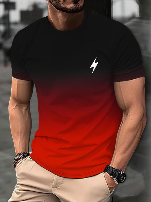 Men's Regular Fit Lightning Ombre Print Round Neck Tee, Casual Streetwear Short Sleeve Crew Neck T-shirt for Summer, Back To School Outfits, Graphic Tees, Fashion Men's Top for Daily Wear