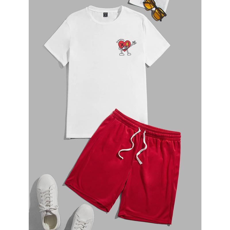 Casual Cartoon Graphic Tee and Breathable Mesh Athletic Shorts 2 Piece Short Sets Outfits