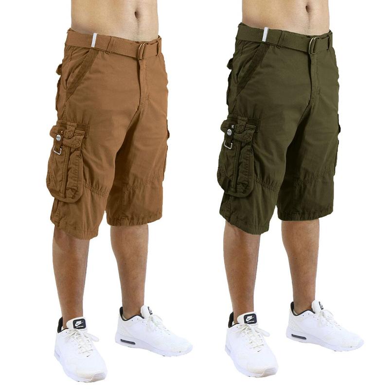 Men's 2 Pack  Distressed Cotton Cargo Belted Shorts