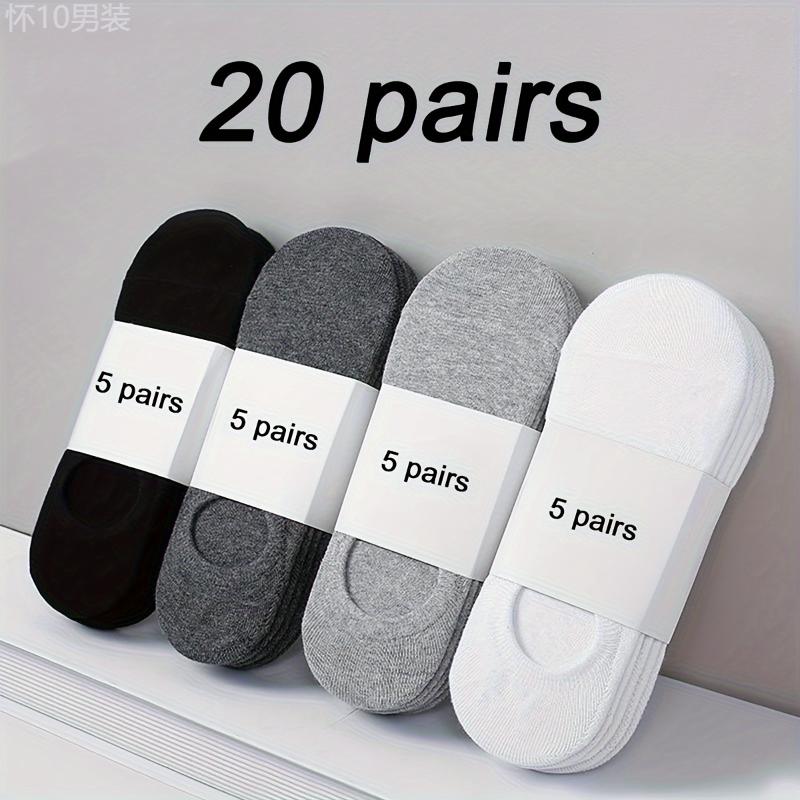 20 Pairs Of Men's Solid No-show Socks, Anti Odor & Sweat Absorption Breathable Socks, For All Seasons Wearing Breathable Thin Fabric Menswear