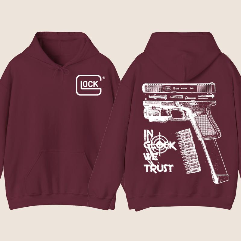 In GLock We Trust Hoodie - Glock Hoodie - Full Color Double Sided  - Men's & Women's Classic Fit Long Sleeve Hoodie - Menswear