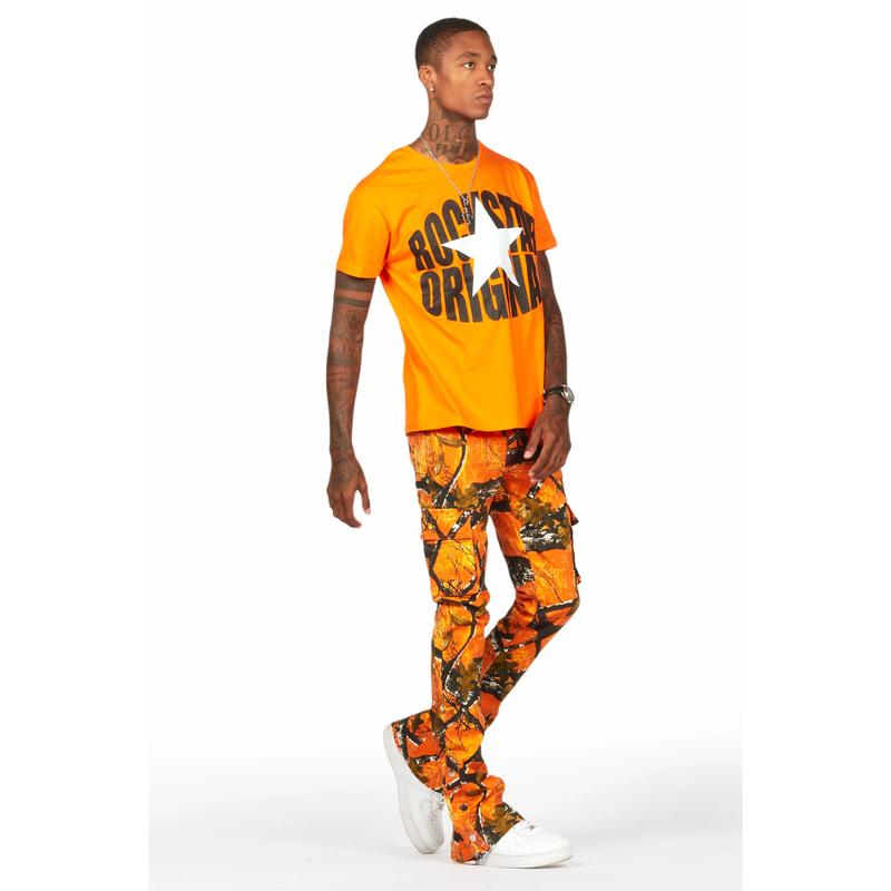 Waage Orange Tree Camo Cargo Stacked Flare Jean