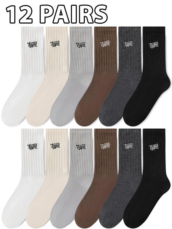 Men's Letter Embroidery Mid-calf Socks, Casual Comfy Breathable Crew Socks for Daily Wear, Men's Socks for All Seasons