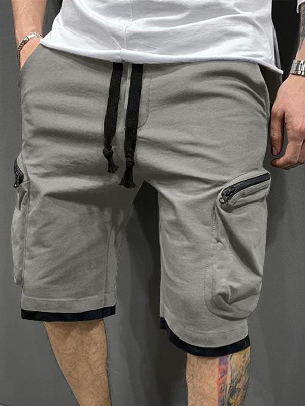 Men's Summer Clothes, Solid Drawstring Waist Cargo Shorts, Shorts for Men, Loose Plain Pocket Design Shorts for Daily Outdoor Wear, Fashion Casual Men's Bottoms for Summer, Menswear, Men's Clothing