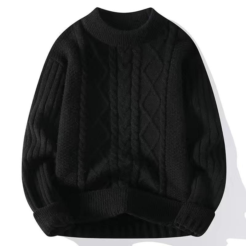 Autumn Fleece-Lined Trendy Less Sweater Men's Thickened Twist Sweater Knitted Warm Bottoming Casual Loose