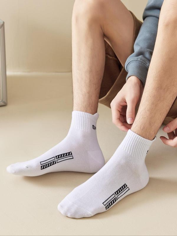 Men's  Letter & Graphic Print Crew Socks, Casual Comfy Breathable Socks for Daily Wear, Menswear for All Seasons