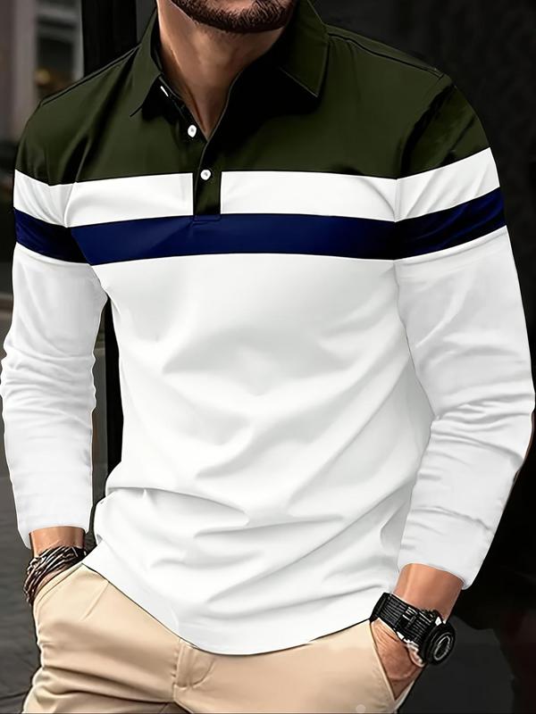 Men's Regular Fit Polo Shirt, Casual Long Sleeve Button Front Top for All Seasons, Fashion Men's Clothes for Daily Wear