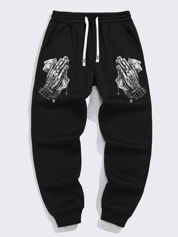 Men's Stylish Unique Graphic Drawstring Waist Sweatpants, Regular Fit Classic Trouser Menswear, Mens Bottoms for Spring & Fall, Pants for Men, Sweatpants for Men, 2000s Pants