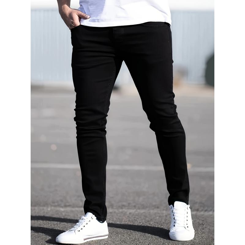 Men's Slim Fit Jeans - Comfortable Stretch, Versatile Streetwear, Durable Black Denim