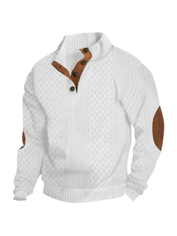 Men's Colorblock Jacquard Half Button Sweatshirt, Regular Fit Casual Long Sleeve Stand Collar Pullover for Spring & Fall, Fashion Men's Top for Daily Wear