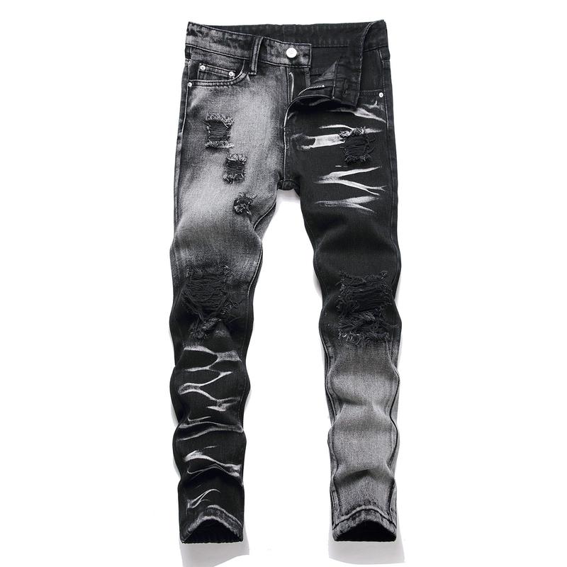 Boy's Skinny Fit Ripped Destroyed Distressed Fashion Denim Jeans Pants for Youth Men Menswear Casual