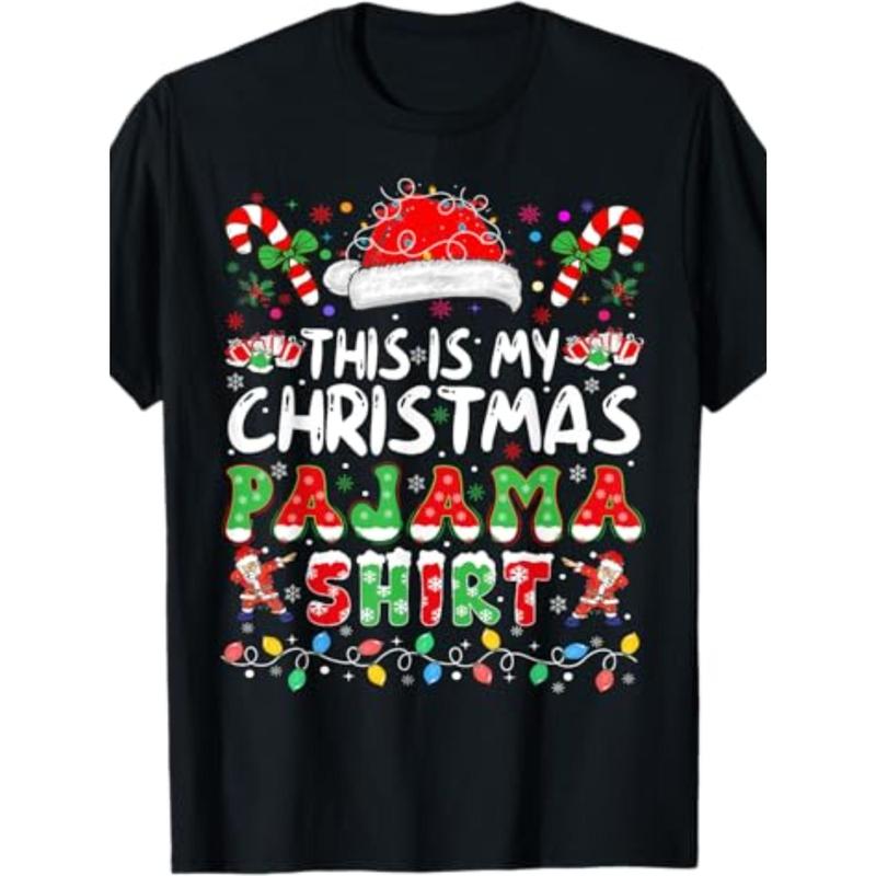 Made in USA Men'S Christmas Pajama Shirt - 100% Cotton Crew Neck Short Sleeve T-Shirt with Festive Print, Regular Fit, Slight Stretch, Perfect for Family Christmas & Party Gifts