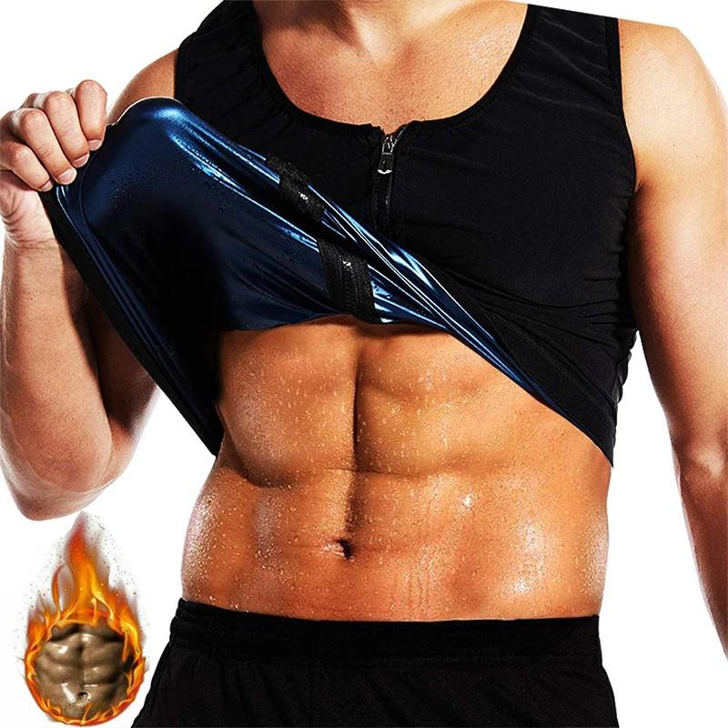 Men Sauna Sweat Vest Hot Polymer Corset Compression Waist Trainer Vest Workout Tank Tops Zipper Weight Loss Body Shaper Shirt