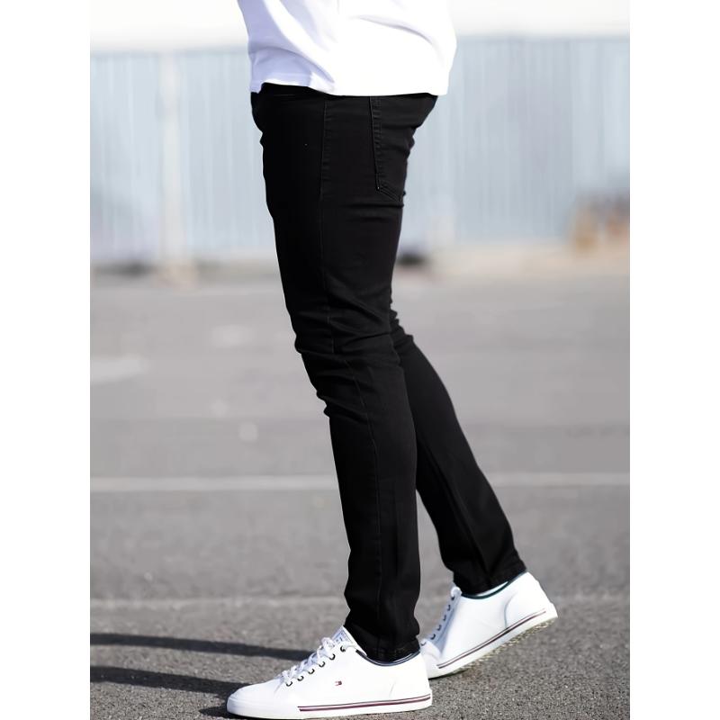 Men's Slim Fit Jeans - Comfortable Stretch, Versatile Streetwear, Durable Black Denim