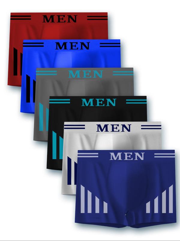 Men's Letter & Striped Print Boxer Brief, Casual Soft Comfortable Boxer Brief for Daily Wear, Underwear for All Seasons