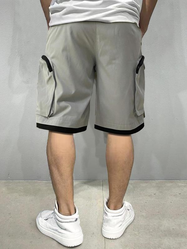 Men's Summer Clothes, Solid Drawstring Waist Cargo Shorts, Shorts for Men, Loose Plain Pocket Design Shorts for Daily Outdoor Wear, Fashion Casual Men's Bottoms for Summer, Menswear, Men's Clothing