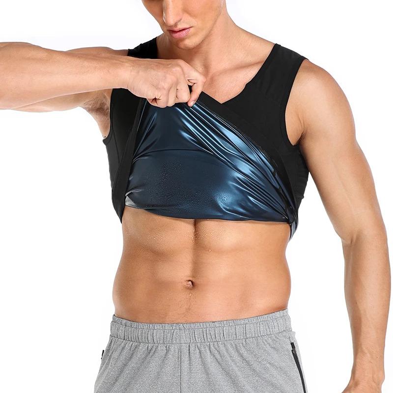 Men Sauna Sweat Vest Hot Polymer Corset Compression Waist Trainer Vest Workout Tank Tops Zipper Weight Loss Body Shaper Shirt