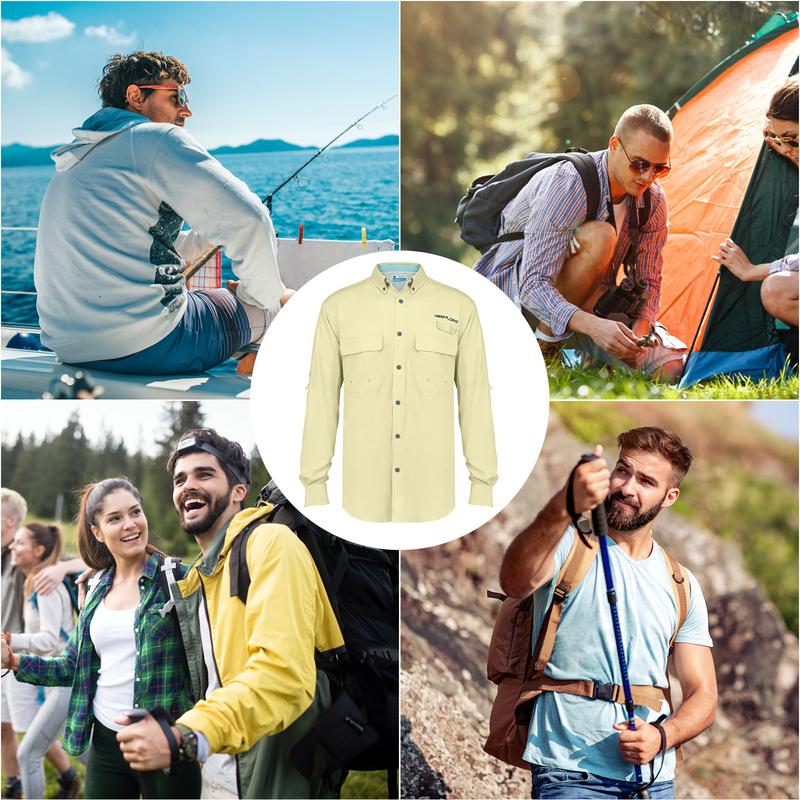 TruDave Men's Long Sleeve Fishshirt, Proof UV SPF 50+ Protection Sunblock Shirt, Fishing Gear Khaki for Men Hiking Travel Classic Menswear UV shirt Casual Jacket