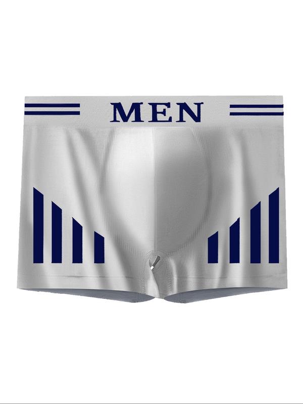 Men's Letter & Striped Print Boxer Brief, Casual Soft Comfortable Boxer Brief for Daily Wear, Underwear for All Seasons