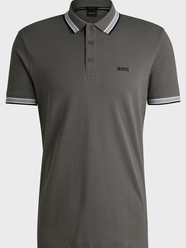 BOSS Cotton-piqué Paddy polo shirt with contrast logo Grey Sport Outfit Fan Gift , Menswear Top Jersey Gift For Men Boyfriend