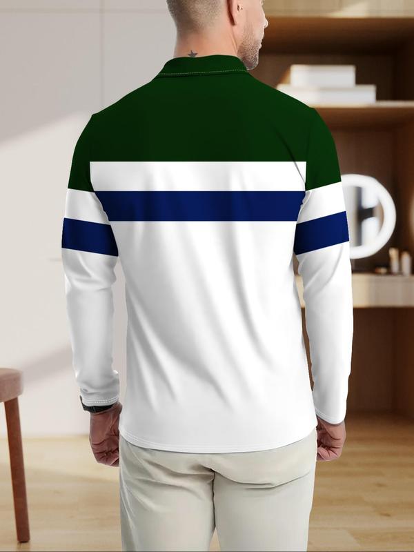 Men's Regular Fit Polo Shirt, Casual Long Sleeve Button Front Top for All Seasons, Fashion Men's Clothes for Daily Wear