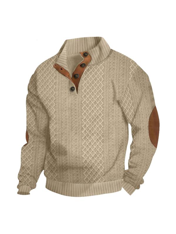 Men's Colorblock Jacquard Half Button Sweatshirt, Regular Fit Casual Long Sleeve Stand Collar Pullover for Spring & Fall, Fashion Men's Top for Daily Wear